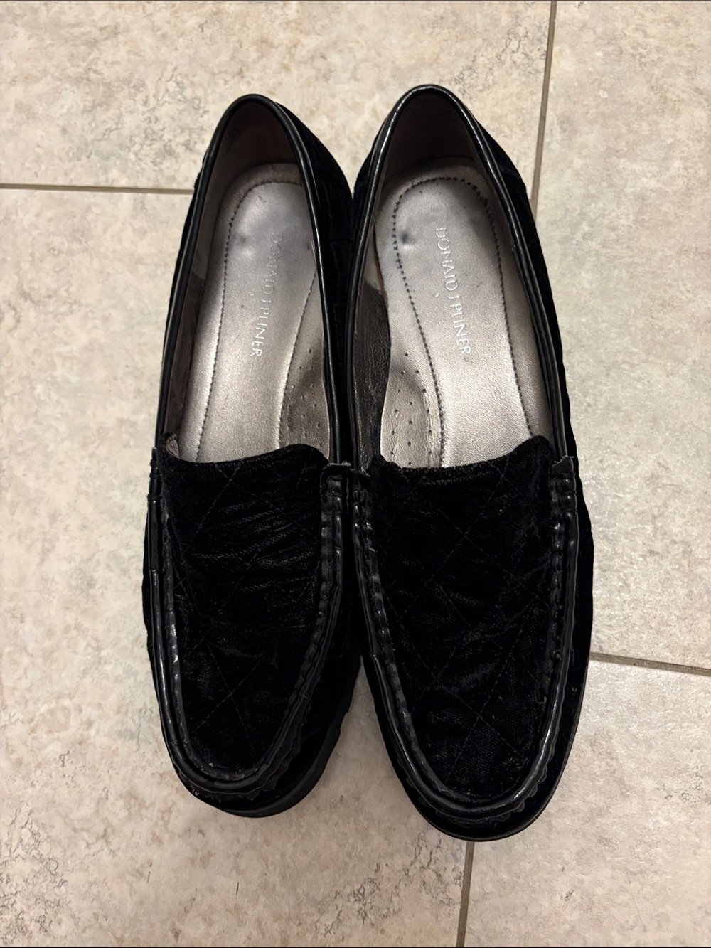 Donald J. Pliner Black Quilted Velvet Loafers
